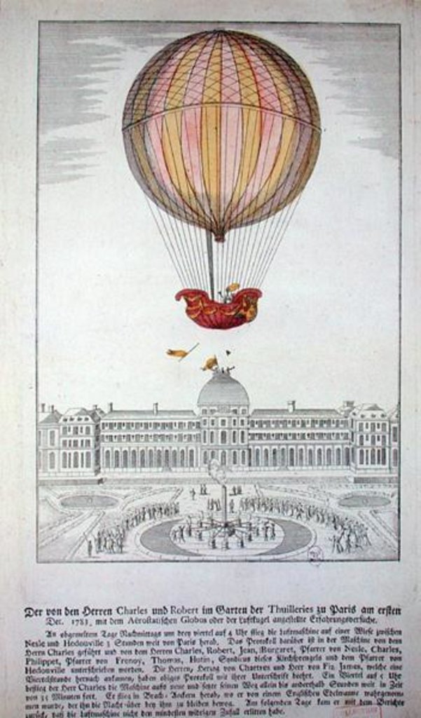 Detail of The Flight of Jacques Charles and Nicholas Robert from the Jardin des Tuileries, 1st December, 1783 by German School