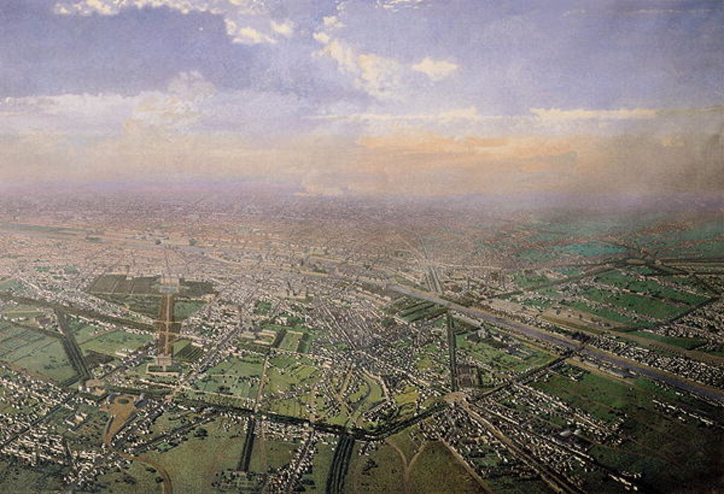 Detail of General view of Paris from a hot-air balloon, 1855 by Victor Navlet