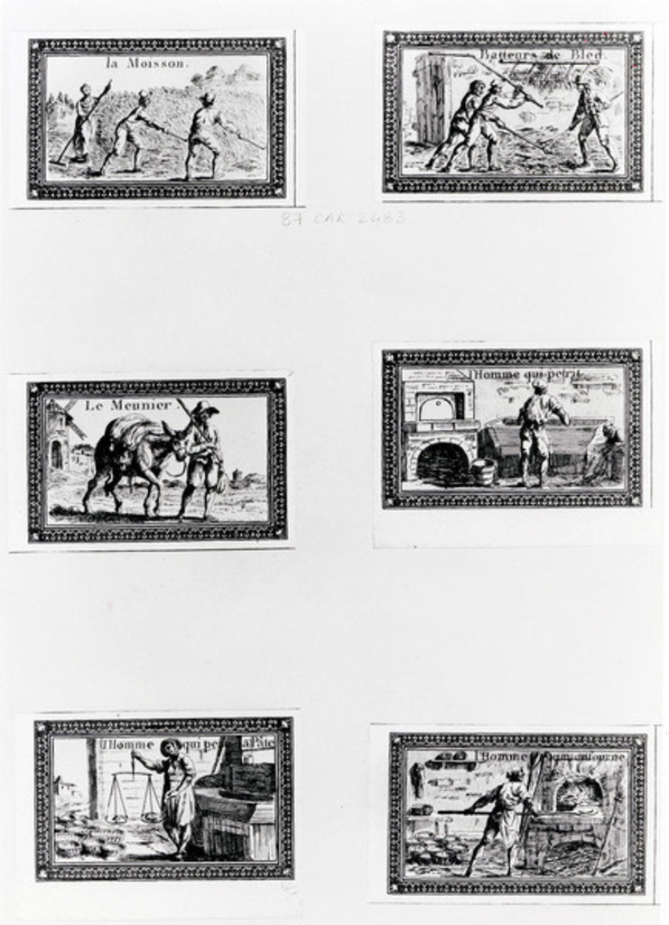 Detail of Six vignettes depicting bread making by French School