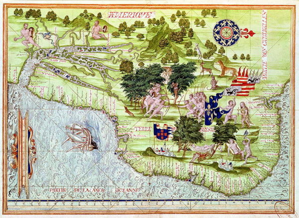 Detail of Fol.44v Map of Brasil by Guillaume Le Testu
