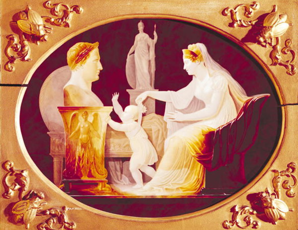 Detail of Marie-Louise of Austria guiding her son, with the ribbon of a medal of the Legion of Honour, towards a bust of Napoleon Bonaparte 1813 by Louis Bertin Parant