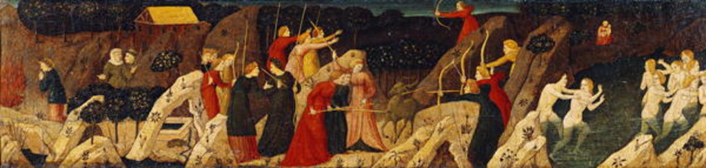 Detail of Scene of a battle with bows and arrows and the chase by Italian School