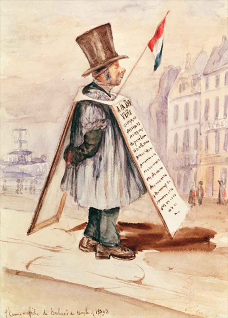 Detail of The Sandwich Board Man, Boulevard du Temple, 1839 by French School