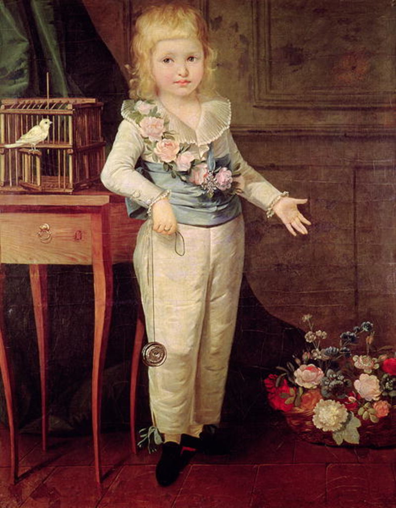 Detail of Portrait of a boy playing with a yo-yo, late 18th or early 19th centuries by Elisabeth Louise (style of) Vigee-Lebrun