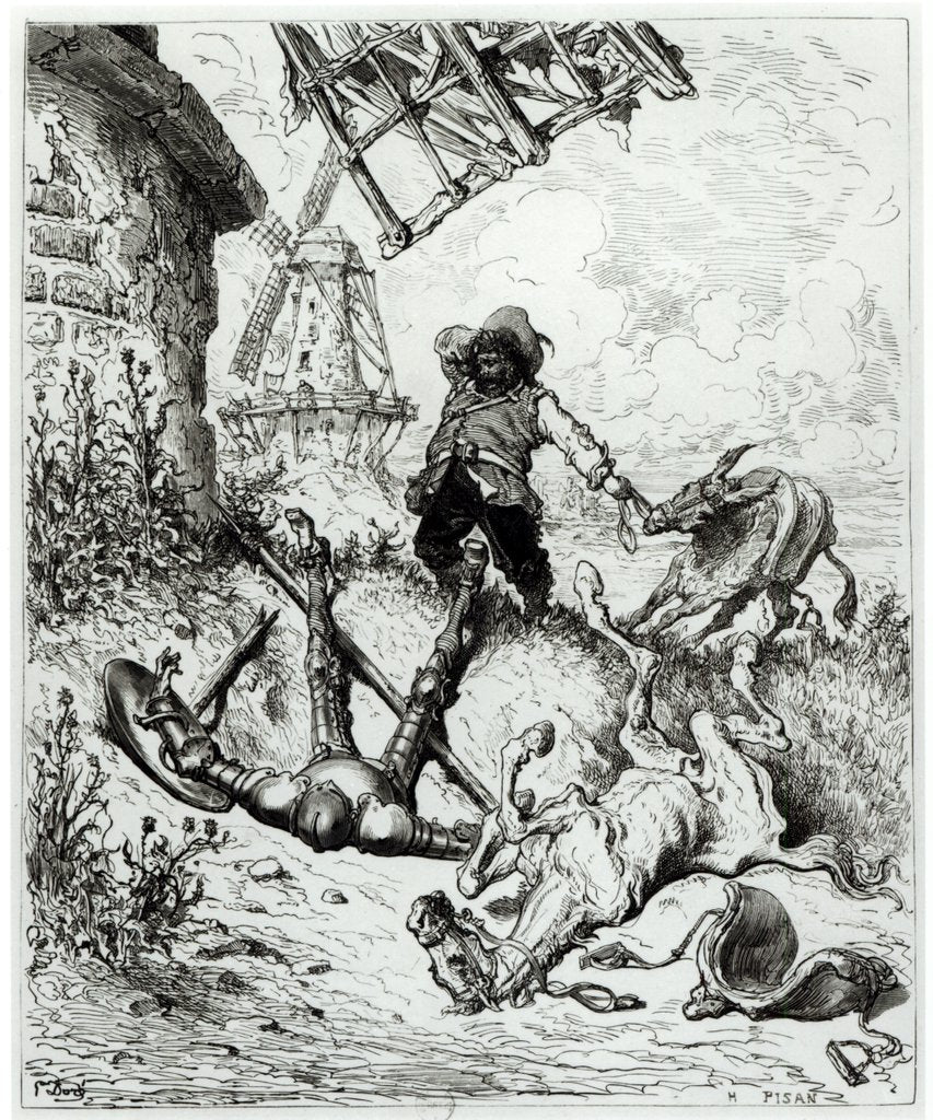Detail of Don Quixote and the Windmills by Gustave Dore