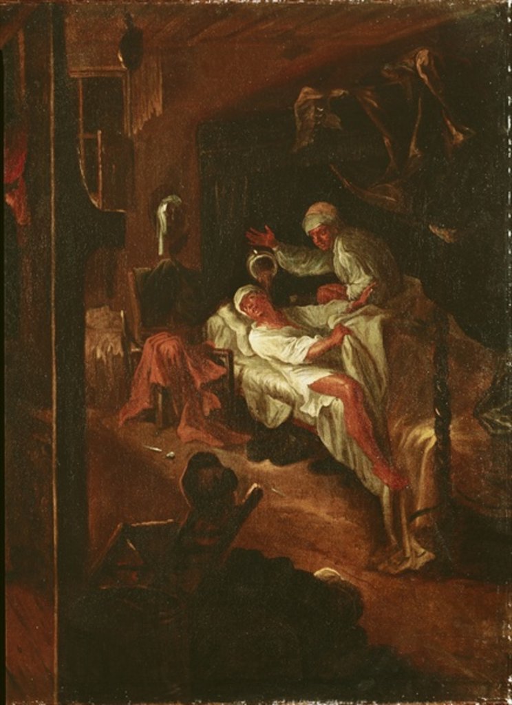 Detail of La Rancune Maliciously Pours her Chamber Pot over the Merchant from the Bas-Maine by Jean de Coulom