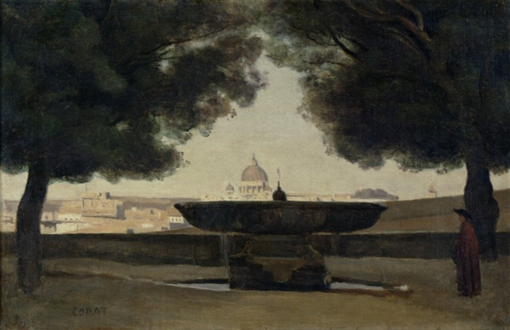 Detail of The Fountain of the French Academy in Rome, 1826-27 by Jean Baptiste Camille Corot
