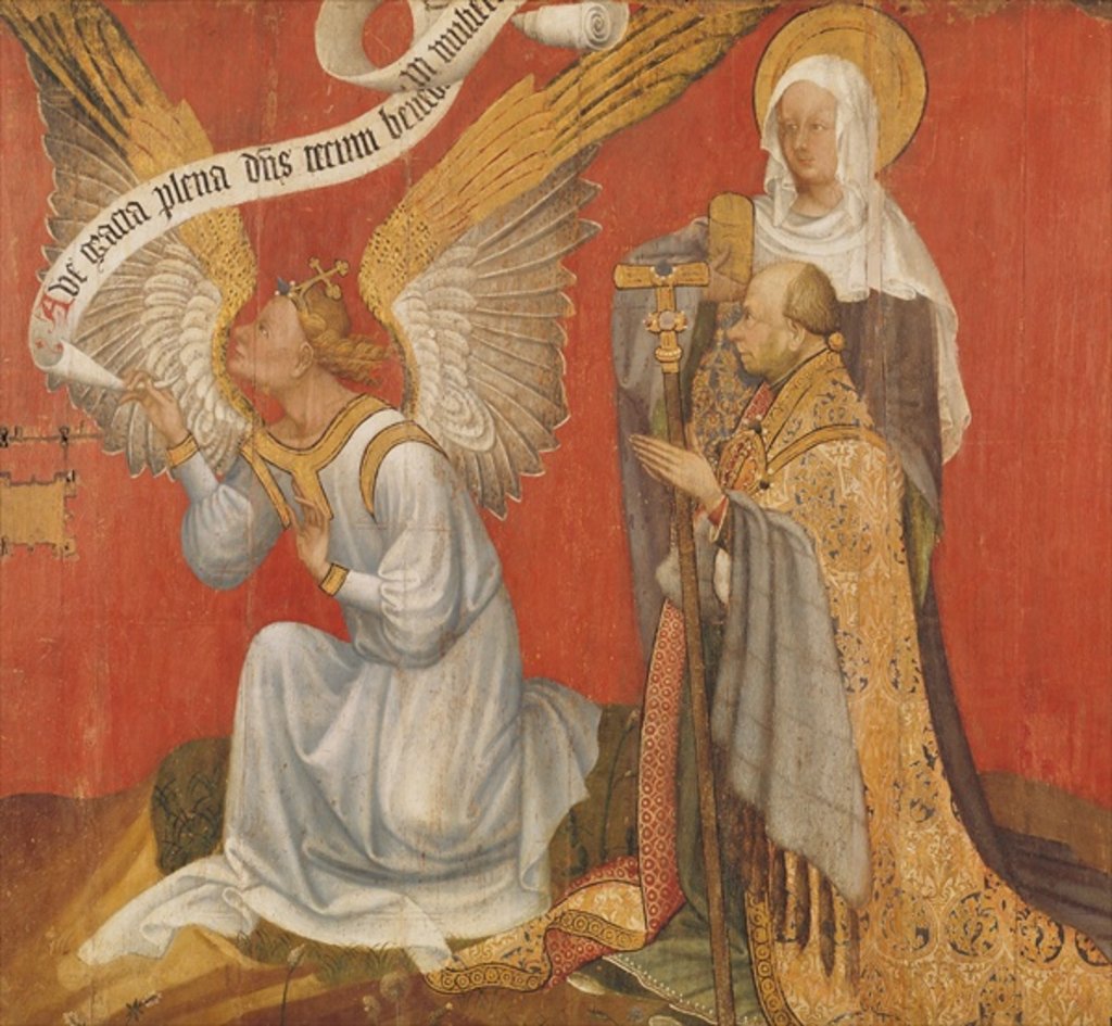 Detail of Panel from a diptych depicting the Angel of the Annunciation, the Donor and a Female Saint, possibly St. Mary Magdalene, c.1420 by Master of the Rohan Hours