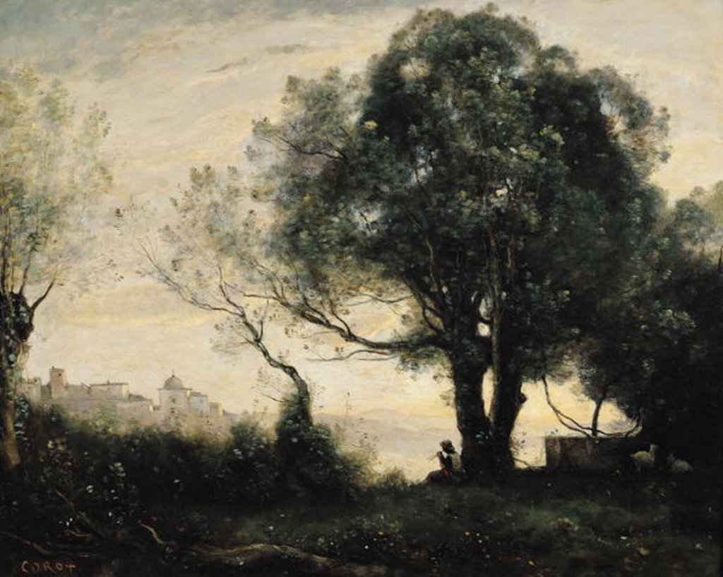 Detail of Souvenir of Castel Gandolfo, 19th century by Jean Baptiste Camille Corot