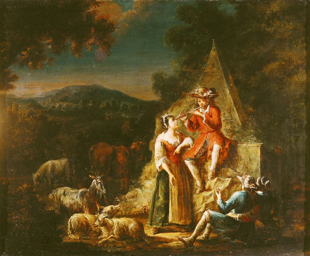 Detail of Shepherd Playing a Flute by French School