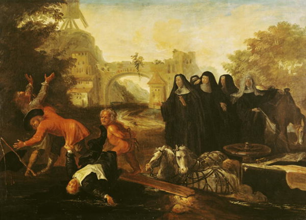 Detail of The Abbess of Etival Returning to Le Mans with Four Nuns by Jean de Coulom