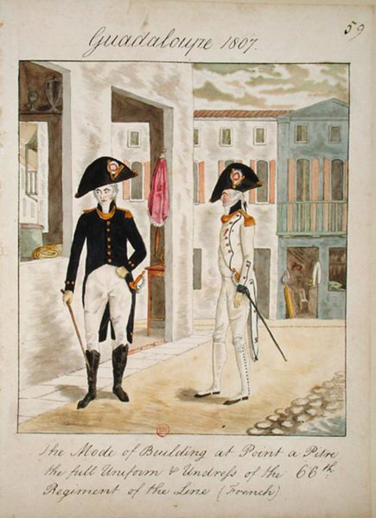 Detail of Uniforms of the 66th Regiment of the Line in Pointe a Pitre, Guadeloupe in 1807 by English School