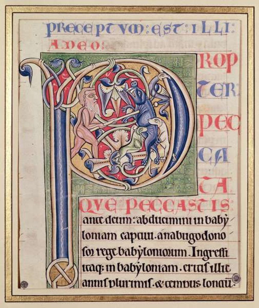 Detail of Historiated initial 'P' depicting a boar hunt by French School