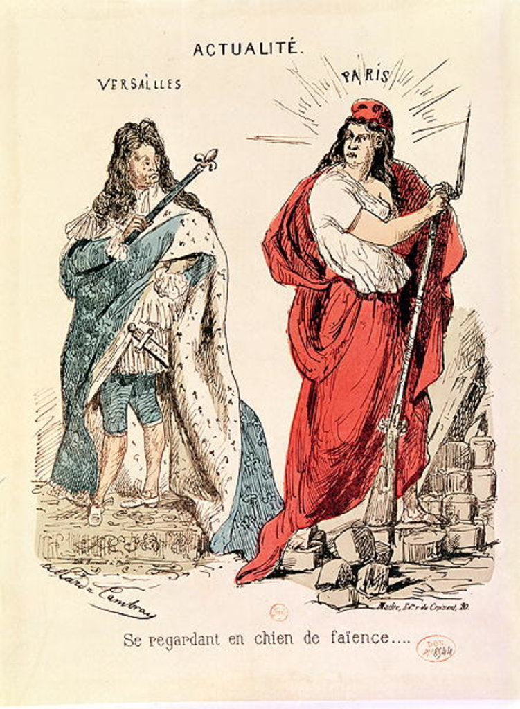 Detail of Paris and Versailles Glaring at Each Other, 1871 by French School