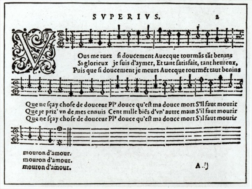 Detail of Poem to music by Jean Antoine de Baif by French School