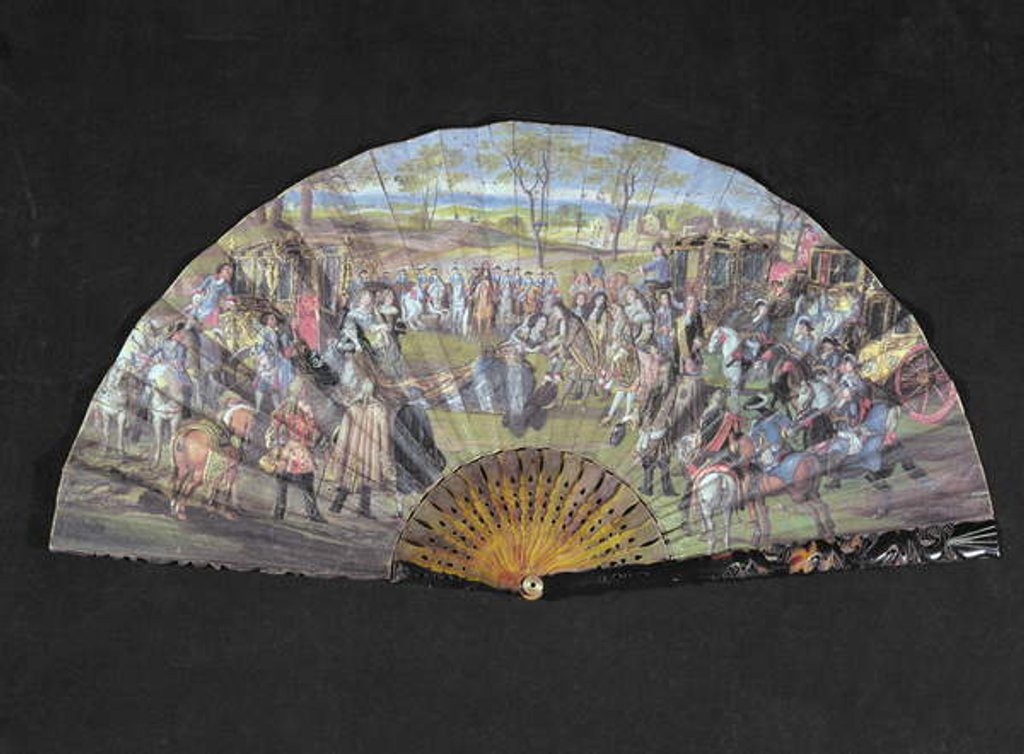 Detail of Fan depicting the marriage of Louis of France and Marie-Anne de Baviere at Vitry-le-Francois in 1680 by French School