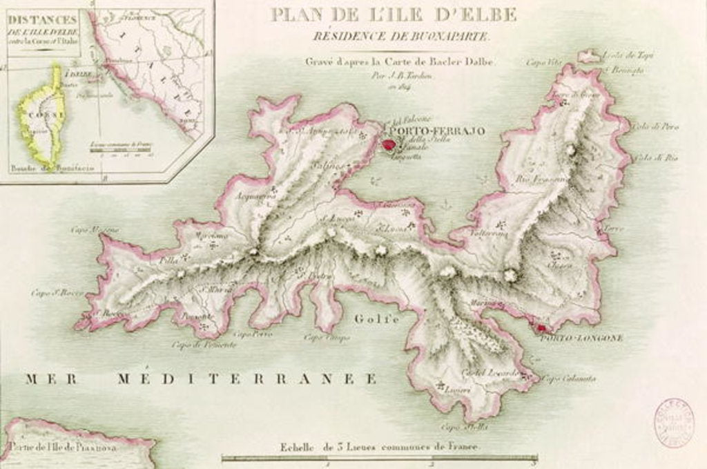Detail of Map of the Island of Elba, engraved by Jean-Baptiste Tardieu 1814 by Baron Louis Albert Bacler d'Albe