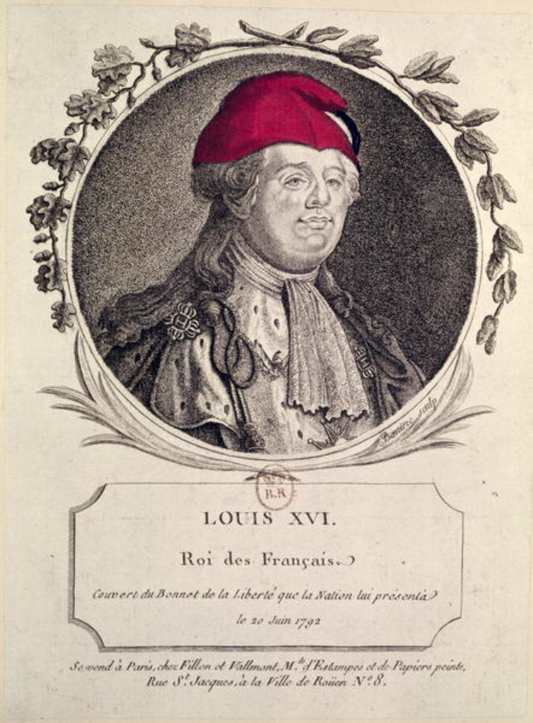 Detail of Louis XVI wearing a phrygian bonnet presented to him by the nation, 20th June 1792 by French School