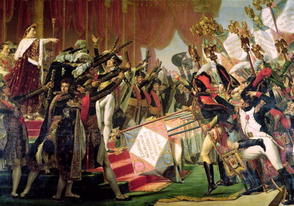 Detail of The Distribution of the Eagle Standards, 5th December 1804, detail of the standard bearers, 1808-10 by Jacques Louis David