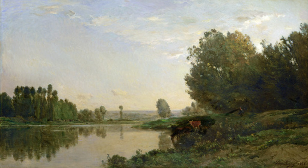 Detail of The Banks of the Oise, Morning, 1866 by Charles Francois Daubigny