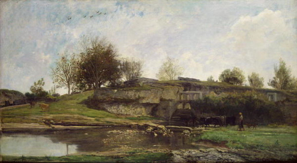 Detail of The Lock at Optevoz, 1855 by Charles Francois Daubigny