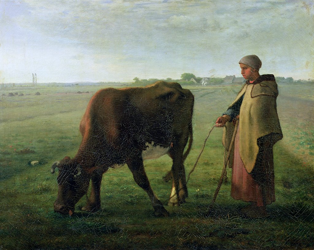 Detail of Woman Grazing her Cow, 1858 by Jean-Francois Millet