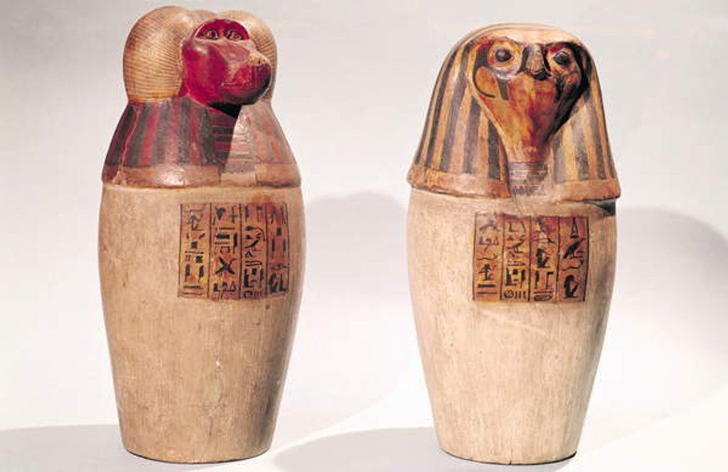 Detail of Copies of two New Kingdom canopic jars by Egyptian School