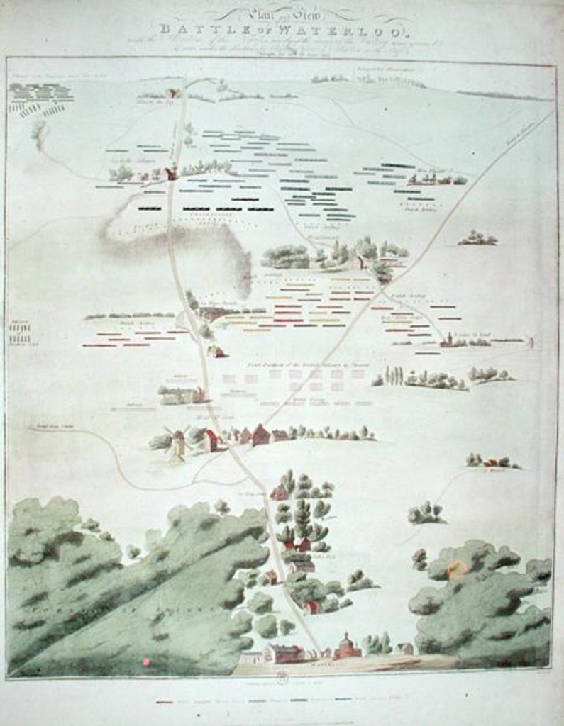 Detail of Plan and view of the Battle of Waterloo by English School