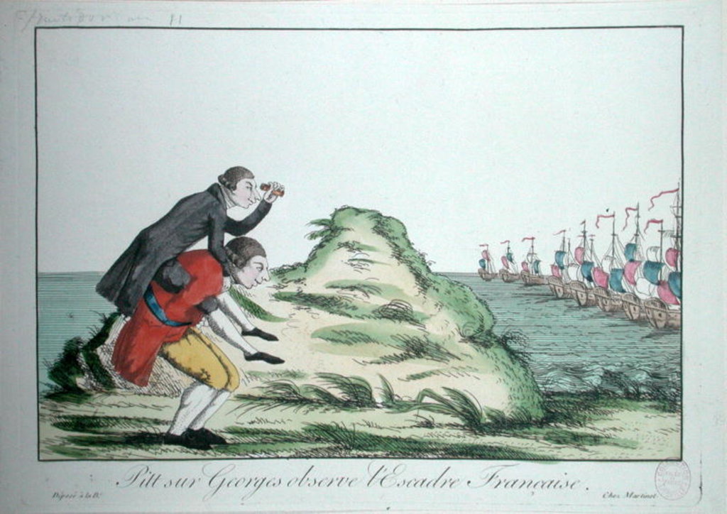 Detail of William Pitt the Younger riding on the back of George III Observing the French Squadron, 1803 by French School