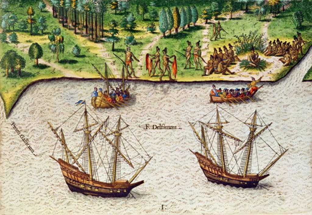 Detail of The Cape of Florida and the Dolphin River from 'Brevis Narratio' by Jacques (1533-88) (after) Le Moyne