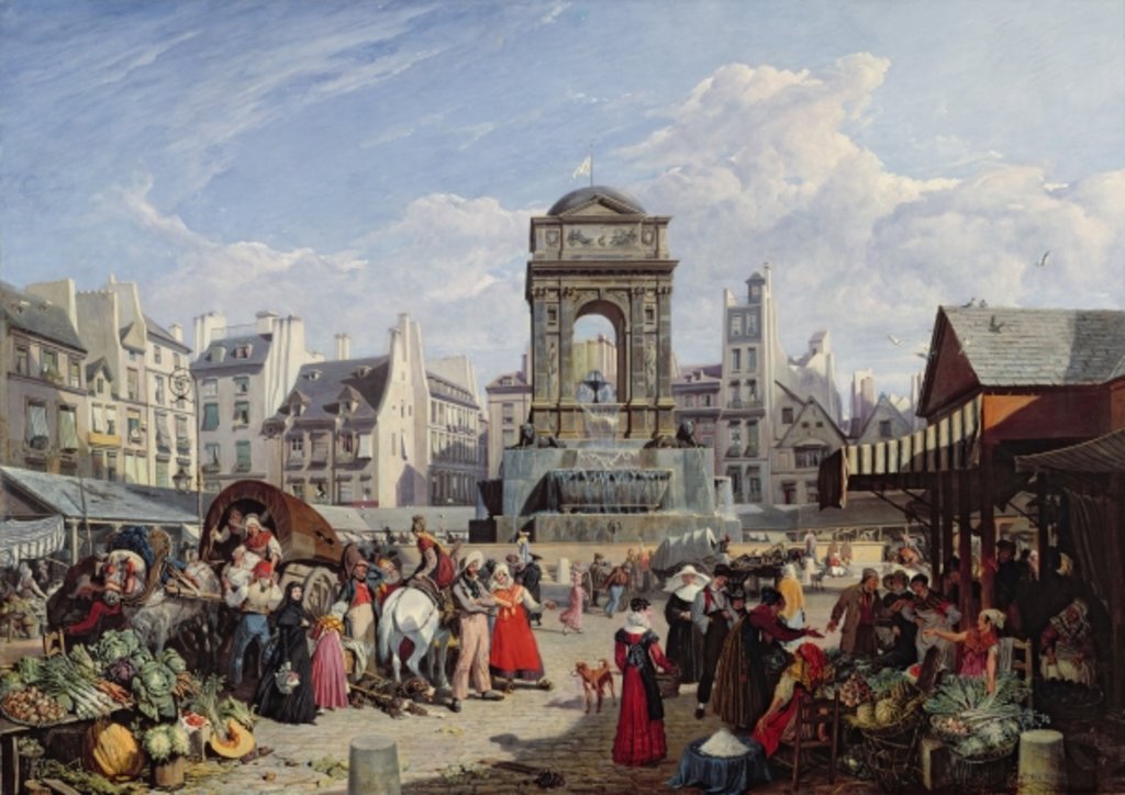 Detail of The Market and Fountain of the Innocents, Paris, 1823 by John James Chalon