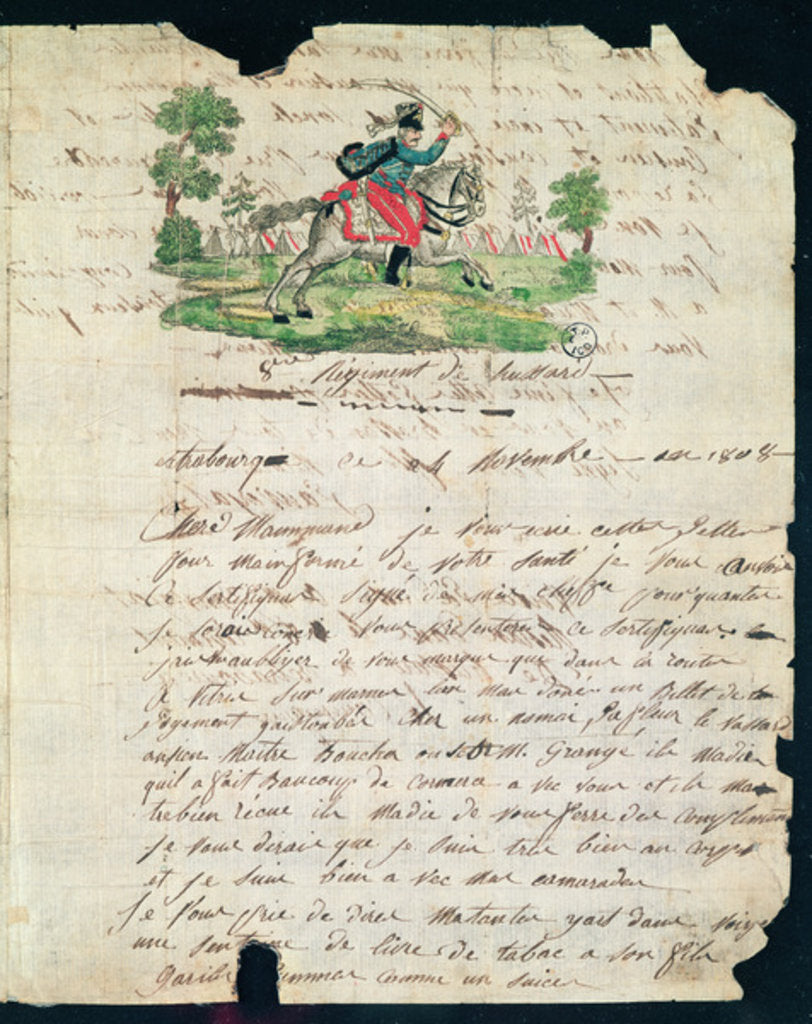 Detail of Illustrated letter from a hussar of the 8th Regiment to his mother, 14th November 1808 by French School