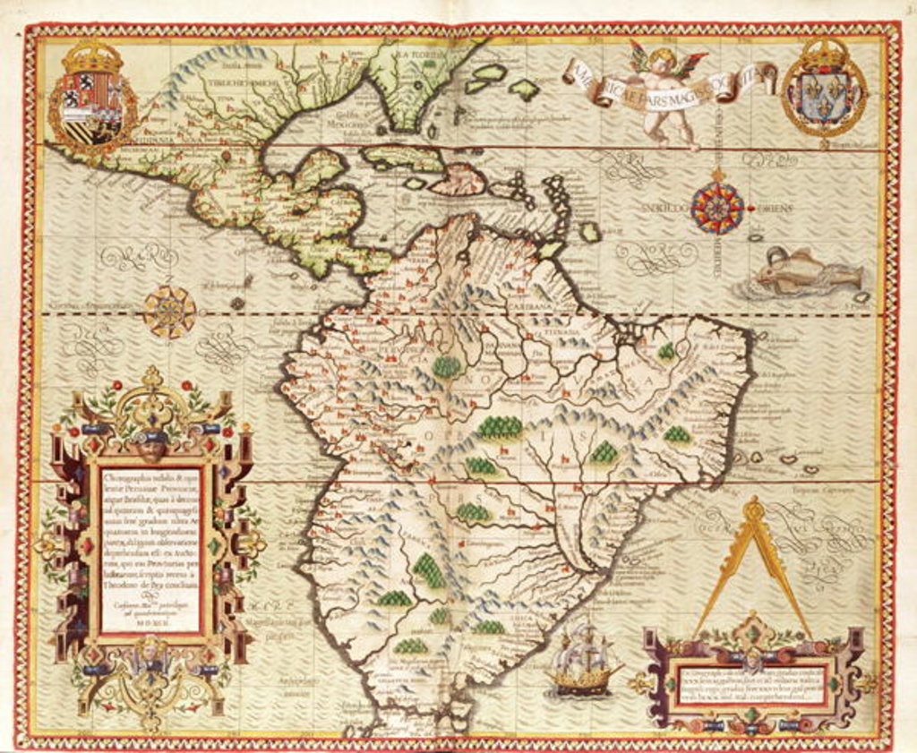 Detail of Map of Central and South America by Theodor de Bry