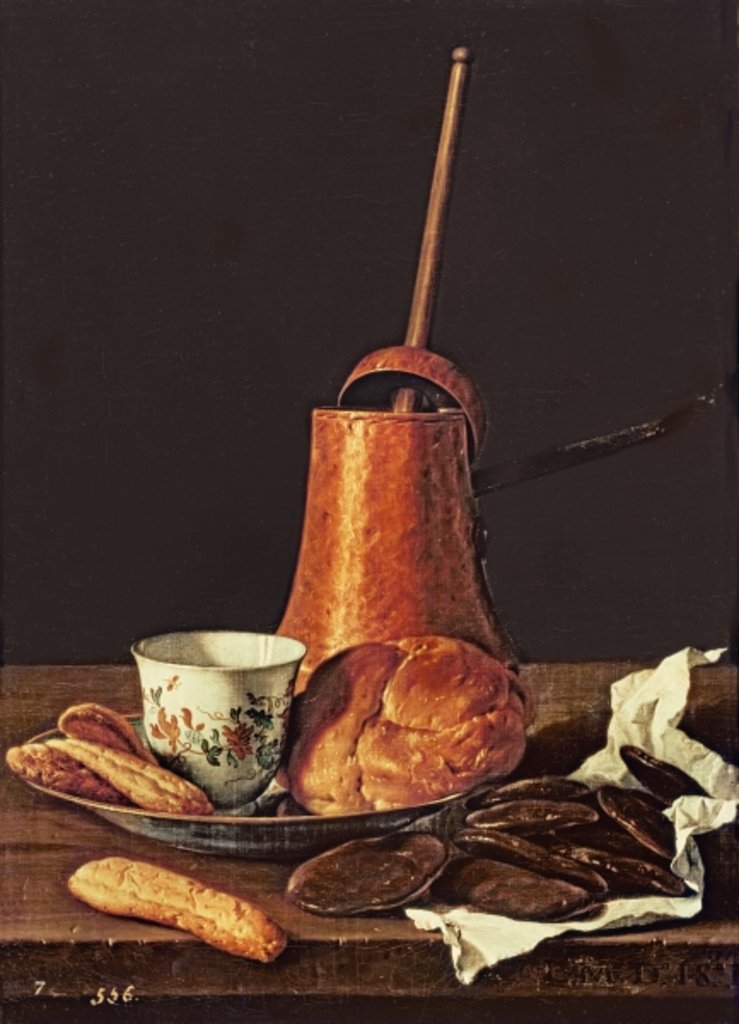 Detail of Still Life with a Drinking Chocolate Set, 1770 by Luis Egidio Menendez or Melendez