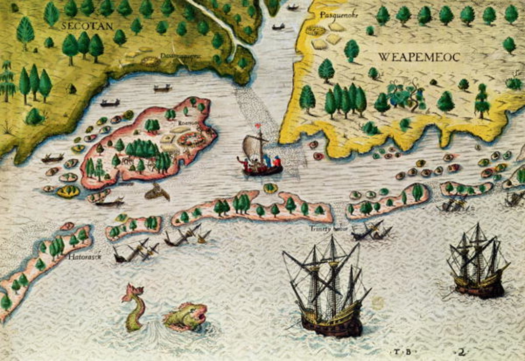 Detail of The Arrival of the English in Virginia by Theodor de Bry