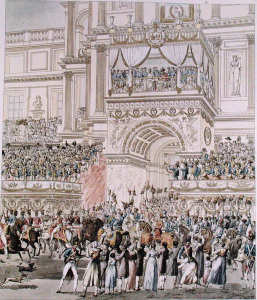 Detail of The Emperor and the Empress Receiving the Homage of the French Troops from the Balcony of the Tuileries on the Occasion of their Marriage by Pierre Francois Leonard Fontaine
