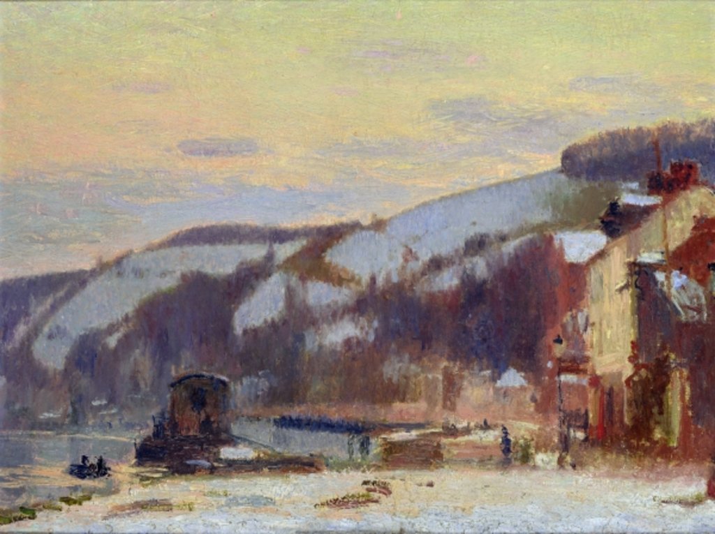 Detail of Hillside at Croisset under snow by Joseph Delattre