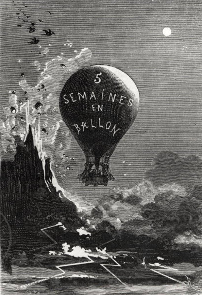 Detail of Frontispiece to 'Five Weeks in a Balloon' by Jules Verne by Edouard (after) Riou