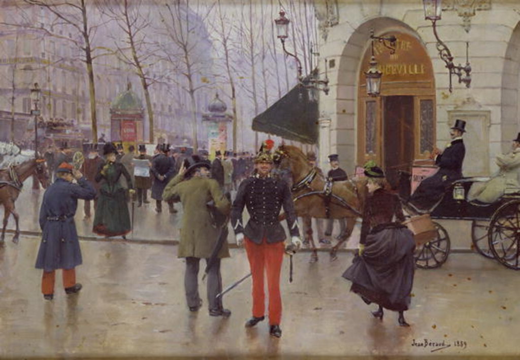 Detail of The Boulevard des Capucines and the Vaudeville Theatre, 1889 by Jean Beraud