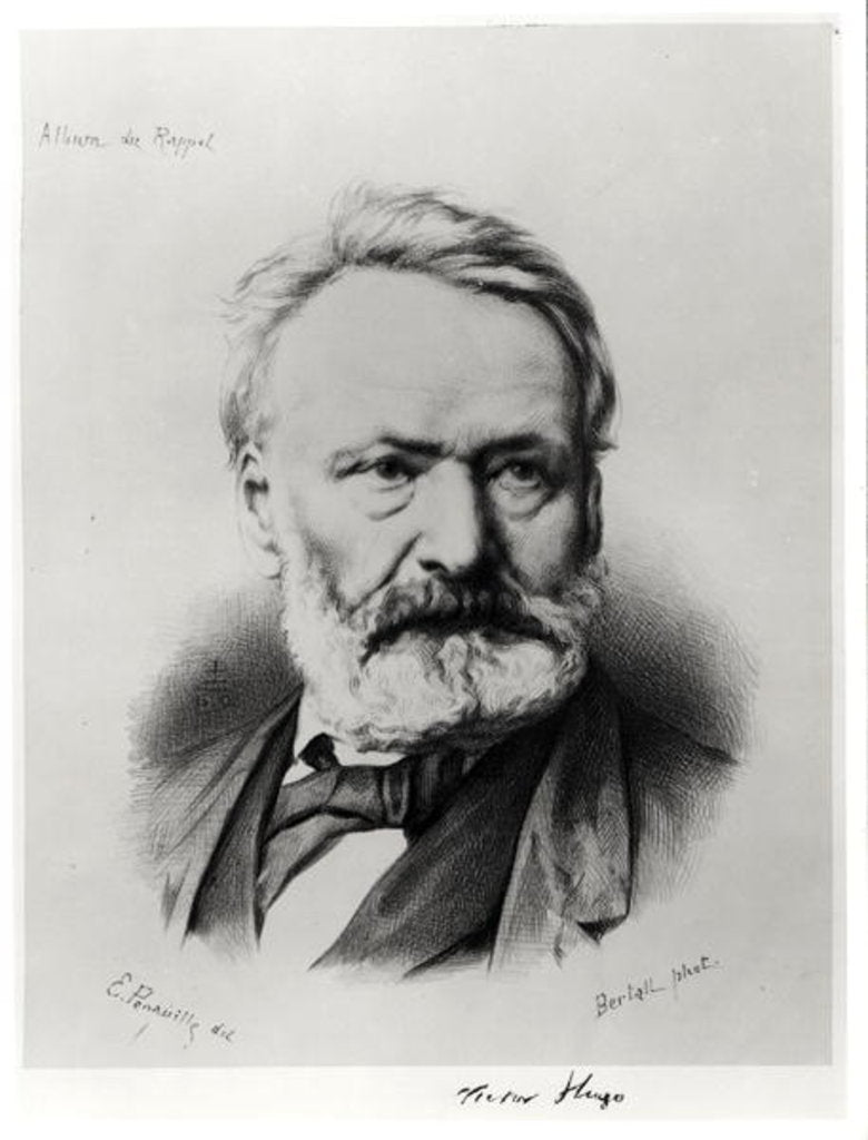 Detail of Portrait of Victor Hugo from 'Album du Rappel', engraved from a photograph by Edme Penauille 1869 by Charles Albert d'Arnoux Bertall