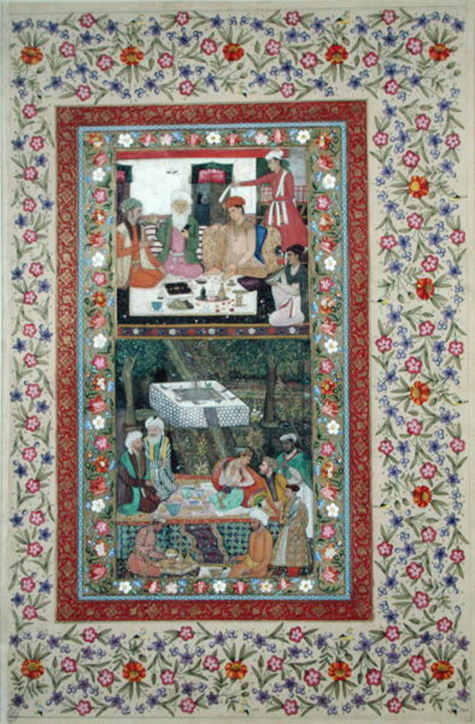 Detail of Ms E-14 Reading Verse and a Banquet in a Garden from a Moraqqa by Indian School