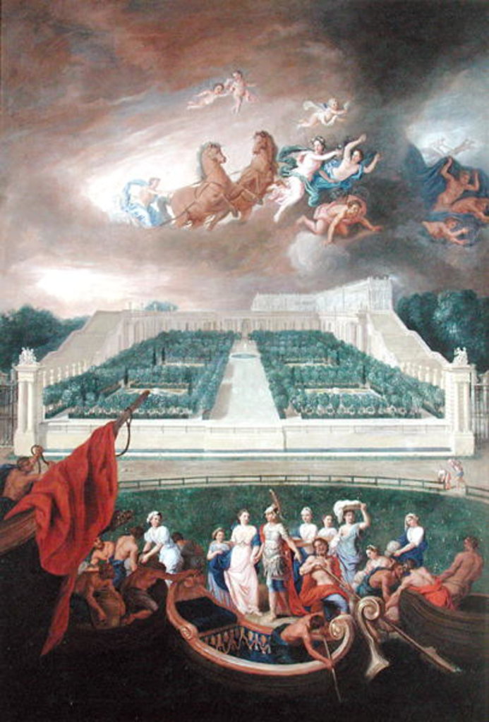 Detail of View of the Orangerie and the Chateau de Versailles with the Abduction of Helen, 1688 by Jean the Younger Cotelle