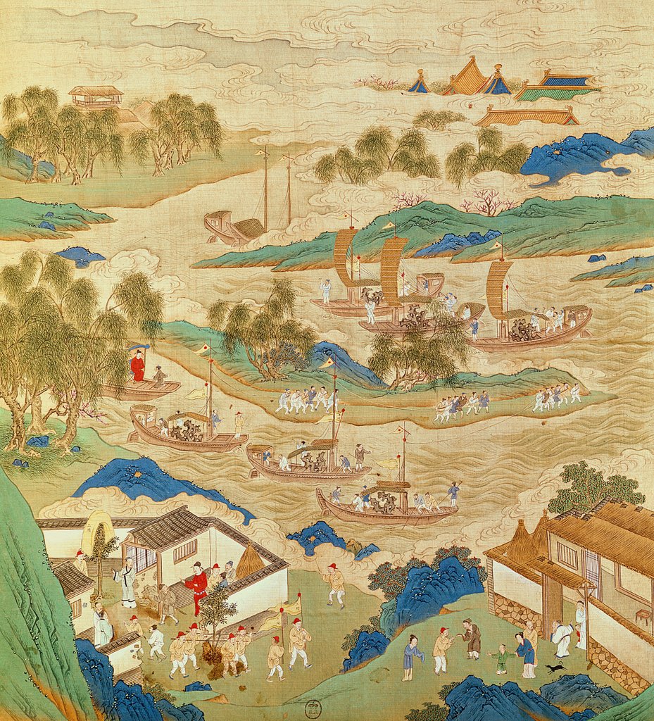 Detail of Emperor Huizong of Song transporting pierced stones and strange shaped trees, 17th century by School Chinese
