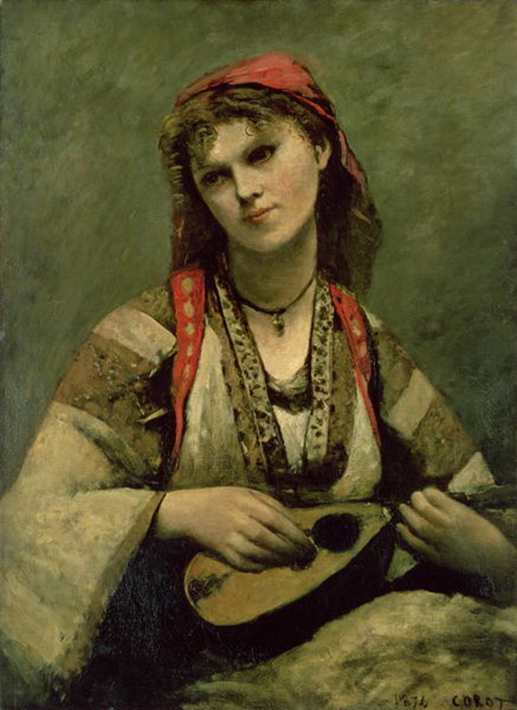 Detail of Christine Nilson or The Bohemian with a Mandolin, 1874 by Jean Baptiste Camille Corot