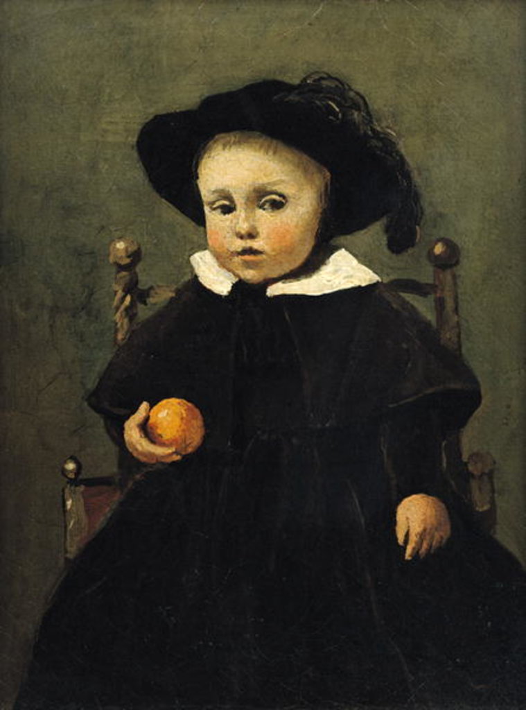 Detail of The Painter Adolphe Desbrochers as a Child, Holding an Orange, 1845 by Jean Baptiste Camille Corot