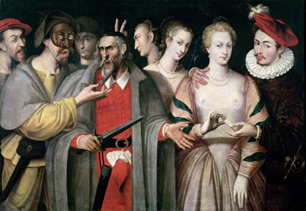 Detail of Actors of the Commedia dell'Arte by Francois Bunel