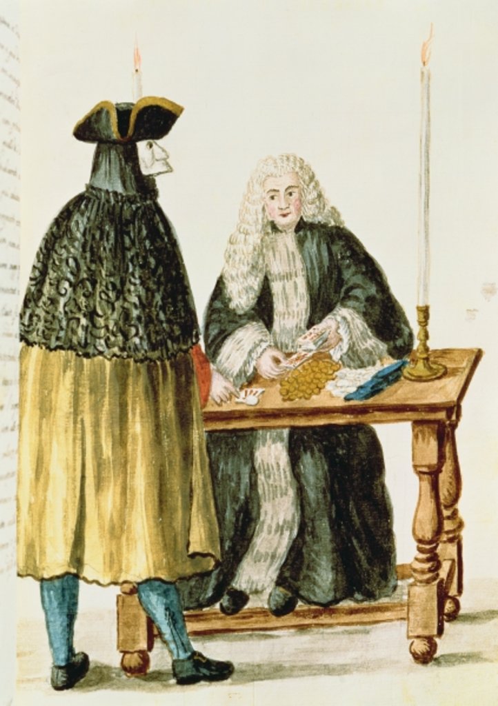 Detail of A Magistrate Playing Cards with a Masked Man by Jan van Grevenbroeck