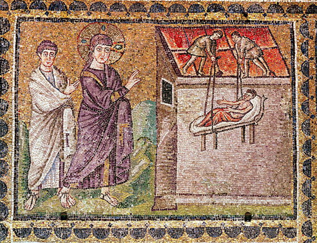 Detail of The Paralytic of Capharnaum is Lowered from the Roof by Byzantine School