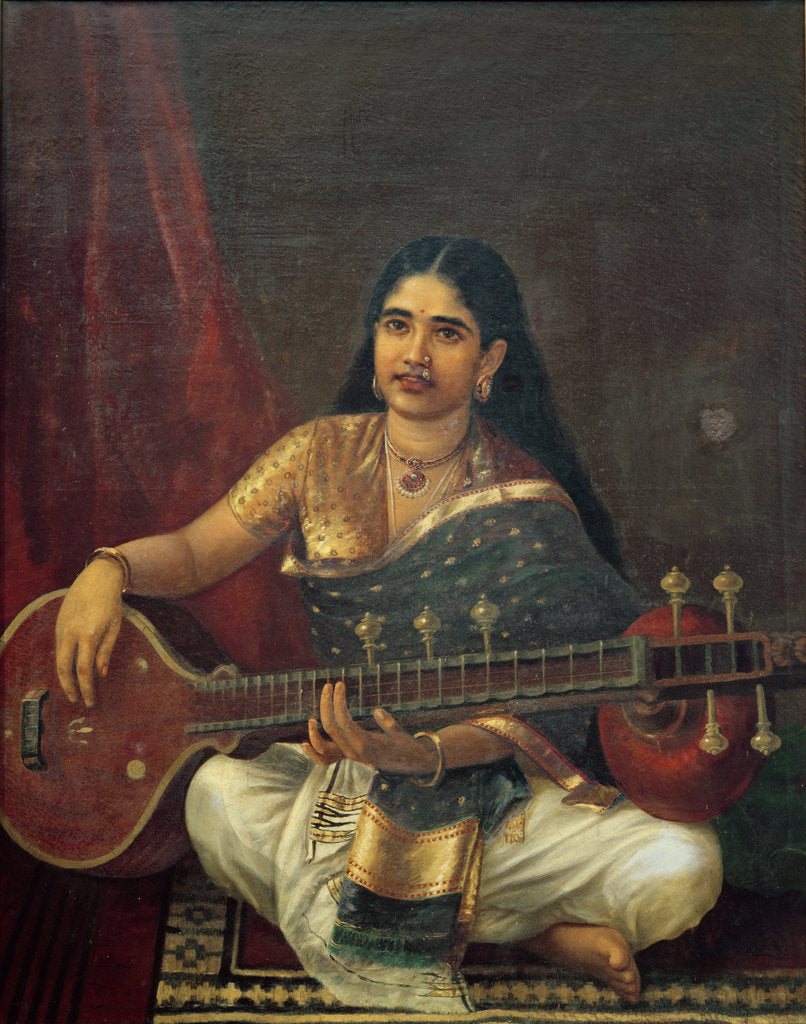 Detail of Young Woman with a Veena by Raja Ravi Varma