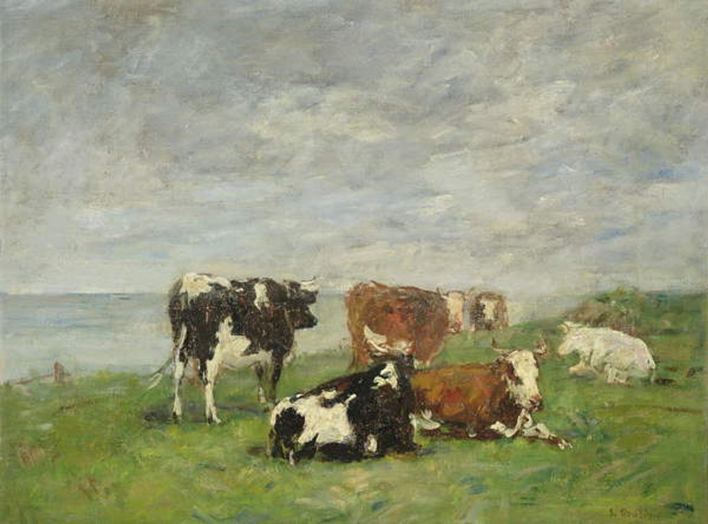 Detail of Pasture at the Seaside, c.1880-85 by Eugene Louis Boudin